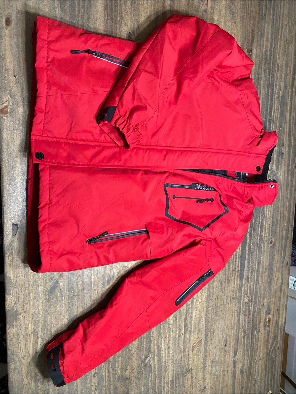 Red Hooded Outdoor Jacket with Zip Pockets